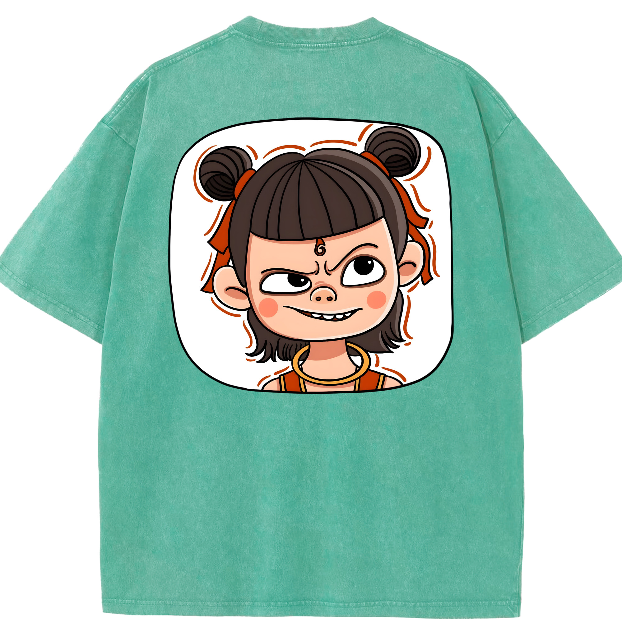 （画像用） Ne Zha 2 ナタ 魔童の大暴れ 綿100% ヴィンテージ風 半袖Tシャツ（背面プリント）
